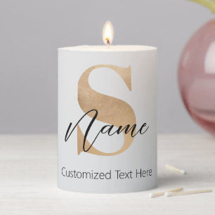 Modern Monogrammed Initial S & Name Personalized Pillar Candle
