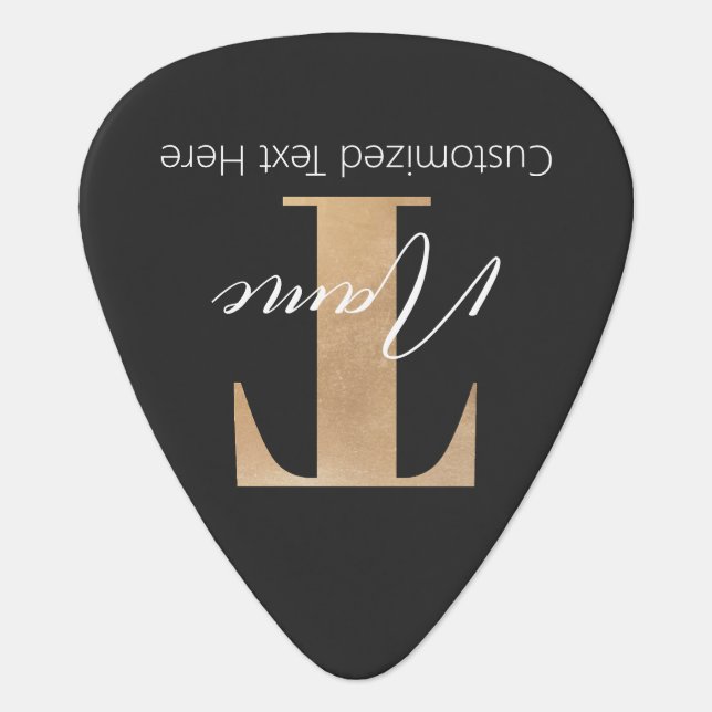 Modern Monogrammed Initial T & Name Personalized Guitar Pick (Front)