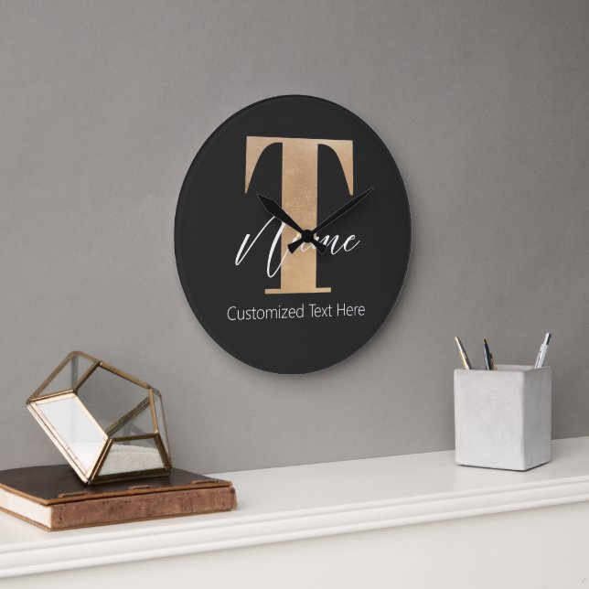 Modern Monogrammed Initial T & Name Personalized Large Clock (Office)