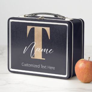 Modern Monogrammed Initial T & Name Personalized Metal Lunch Box