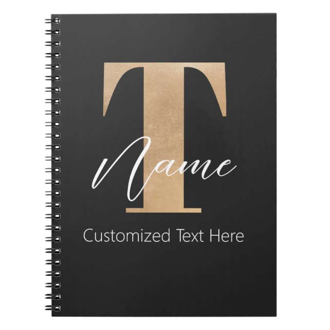 Modern Monogrammed Initial T & Name Personalized Notebook (Front)