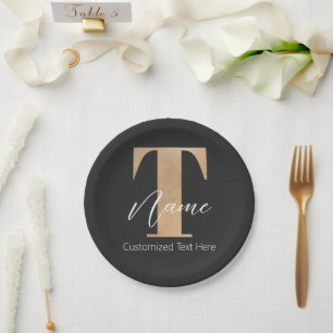 Modern Monogrammed Initial T & Name Personalized Paper Plates