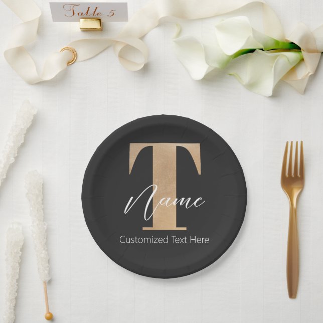 Modern Monogrammed Initial T & Name Personalized Paper Plates (Wedding)