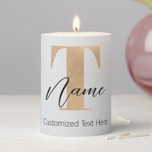 Modern Monogrammed Initial T & Name Personalized Pillar Candle