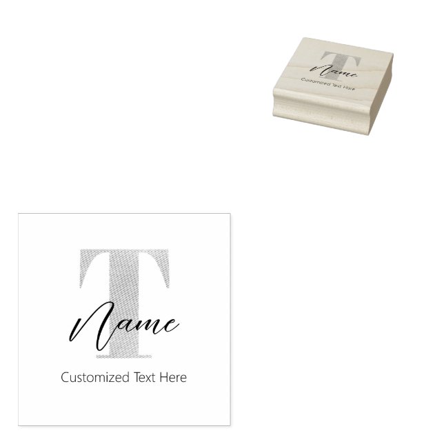 Modern Monogrammed Initial T & Name Personalized Rubber Stamp (Stamped)