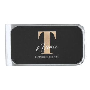 Modern Monogrammed Initial T & Name Personalized Silver Finish Money Clip