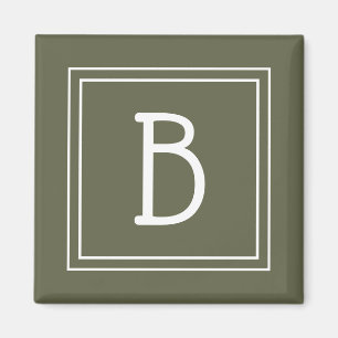 Modern Monogrammed Initial Template Rustic Green Magnet