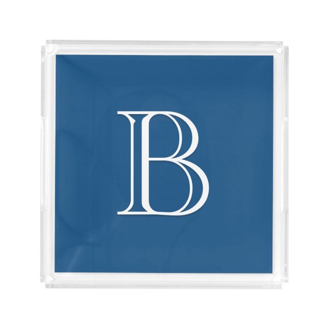 Modern Monogrammed Initial Trendy Classic Blue Acrylic Tray (Front)