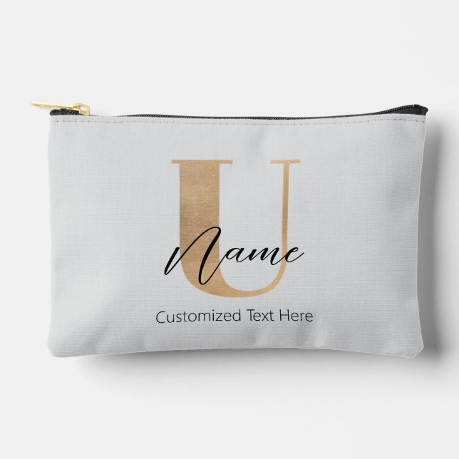 Modern Monogrammed Initial U & Name Personalized Accessory Pouch (Front)