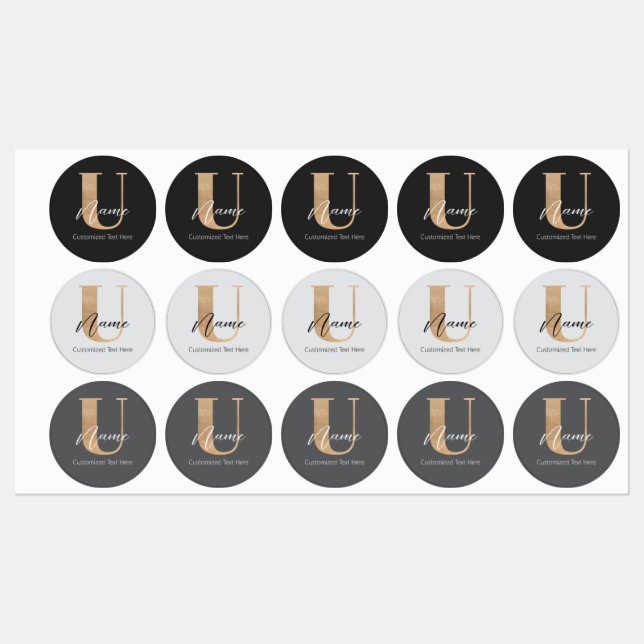 Modern Monogrammed Initial U & Name Personalized Labels (Sheet)