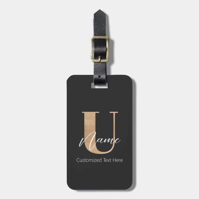 Modern Monogrammed Initial U & Name Personalized Luggage Tag (Front Vertical)