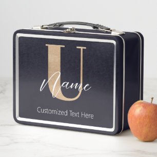 Modern Monogrammed Initial U & Name Personalized Metal Lunch Box