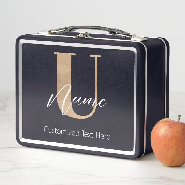 Modern Monogrammed Initial U & Name Personalized Metal Lunch Box (In Situ)