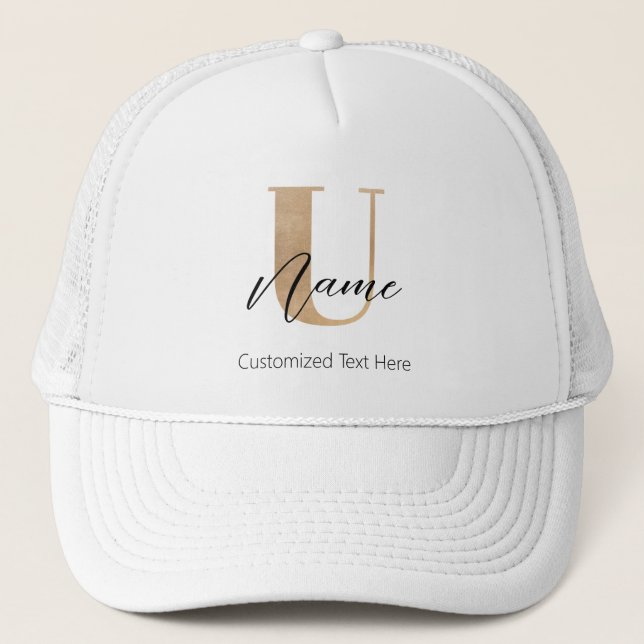 Modern Monogrammed Initial U & Name Personalized Trucker Hat (Front)