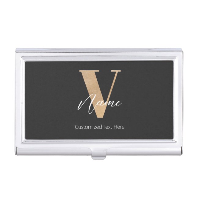 Modern Monogrammed Initial V & Name Personalized Business Card Case (Front)