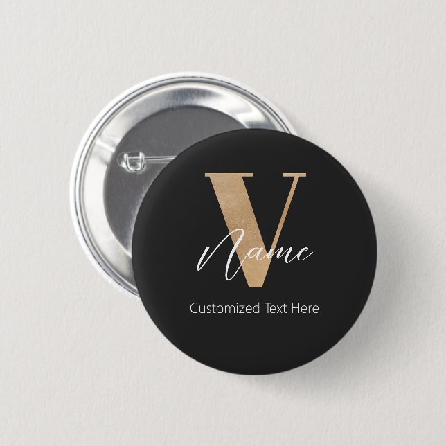 Modern Monogrammed Initial V & Name Personalized Button (Front & Back)