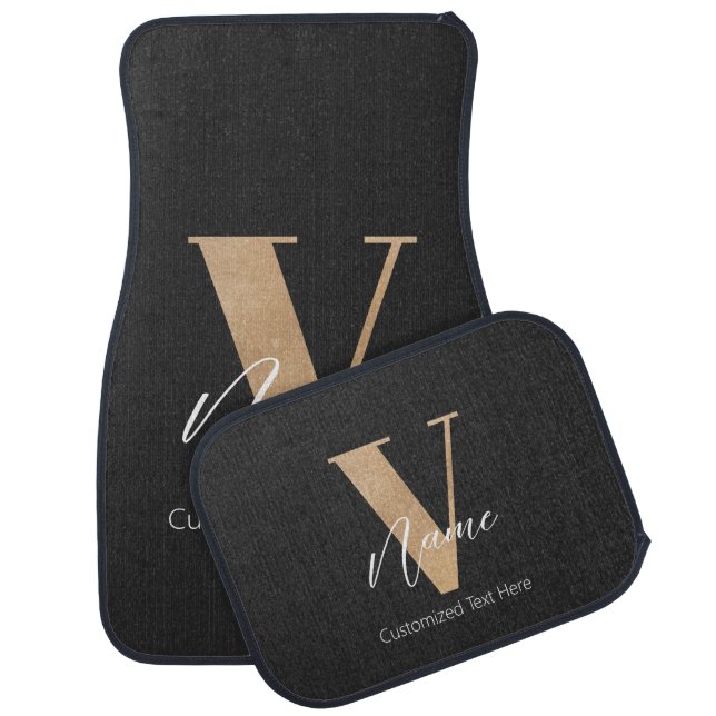Modern Monogrammed Initial V & Name Personalized Car Floor Mat (Set)