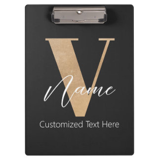 Modern Monogrammed Initial V & Name Personalized Clipboard