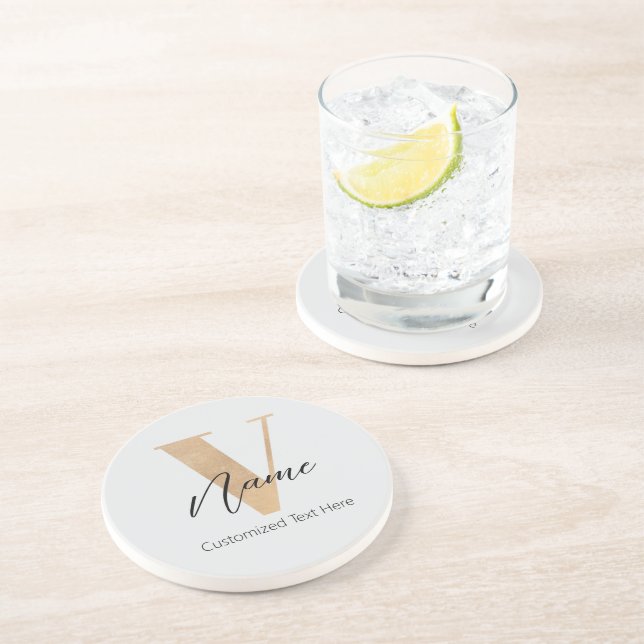 Modern Monogrammed Initial V & Name Personalized Coaster (Side)