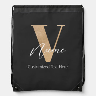 Modern Monogrammed Initial V & Name Personalized Drawstring Bag