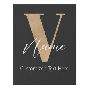 Modern Monogrammed Initial V & Name Personalized Faux Canvas Print