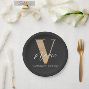 Modern Monogrammed Initial V & Name Personalized Paper Plates