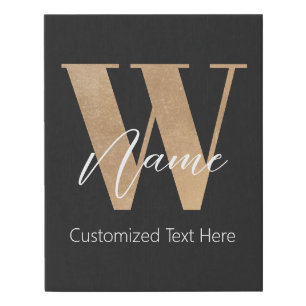 Modern Monogrammed Initial W & Name Personalized Faux Canvas Print
