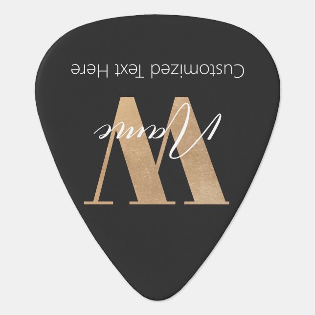Modern Monogrammed Initial W & Name Personalized Guitar Pick (Front)