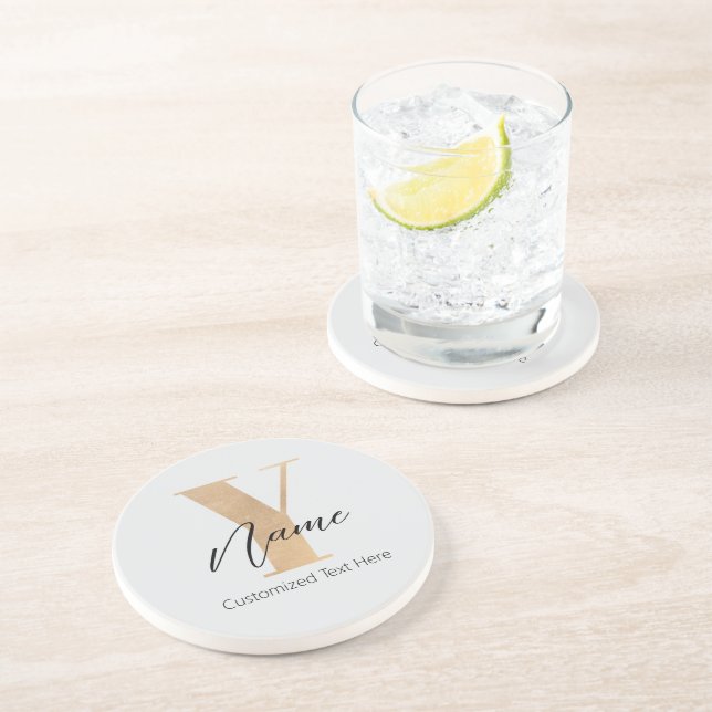 Modern Monogrammed Initial Y & Name Personalized Coaster (Side)