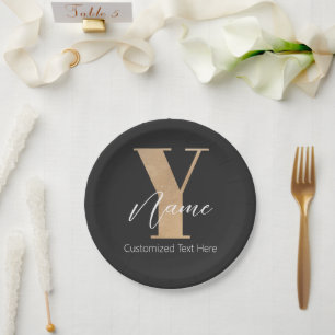 Modern Monogrammed Initial Y & Name Personalized Paper Plates
