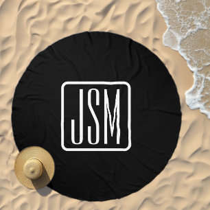 Modern Monogrammed Initials Black & White Beach Towel