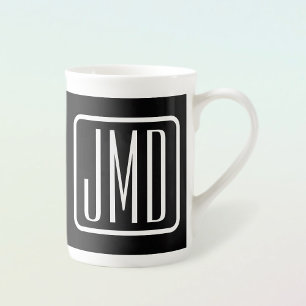 Modern Monogrammed Initials   Black & White Bone China Mug