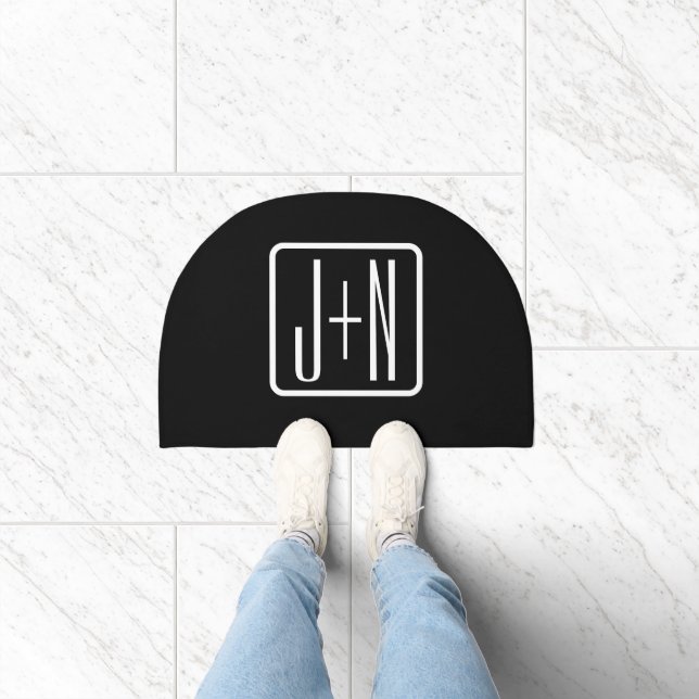 Modern Monogrammed Initials | Black & White Doormat (Indoor)