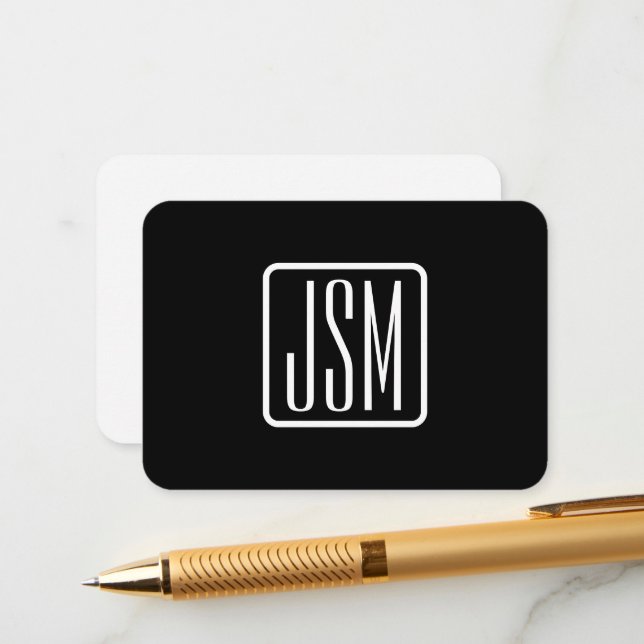 Modern Monogrammed Initials | Black & White Enclosure Card (Front/Back In Situ)