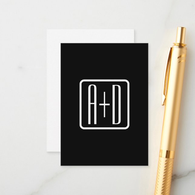 Modern Monogrammed Initials | Black & White Enclosure Card (Front/Back In Situ)