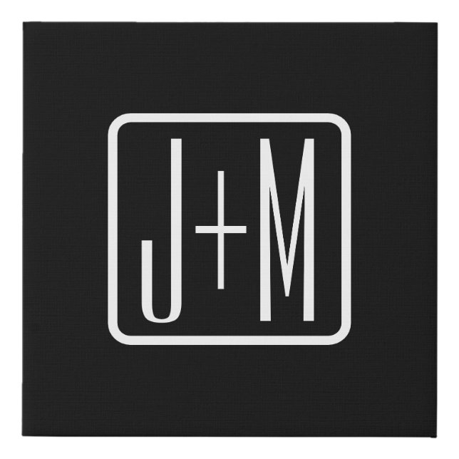 Modern Monogrammed Initials | Black & White Faux Canvas Print (Front)
