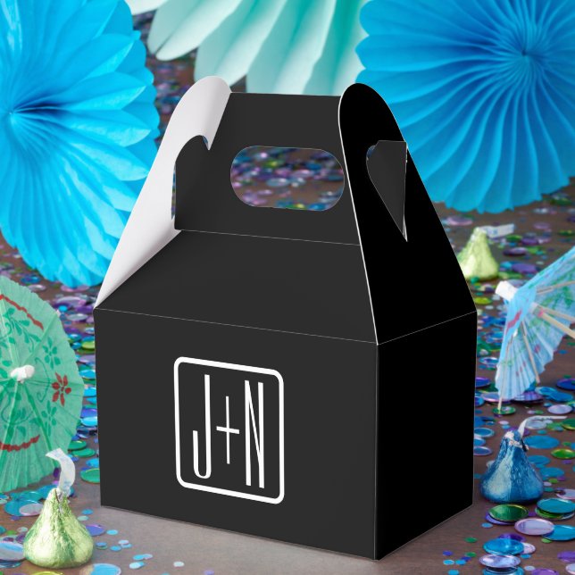 Modern Monogrammed Initials | Black & White Favor Boxes (Party)