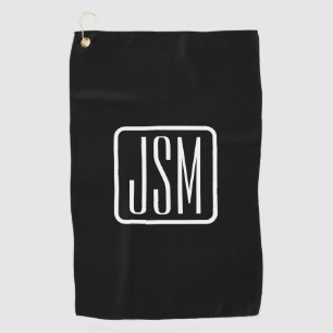 Modern Monogrammed Initials Black & White Golf Towel