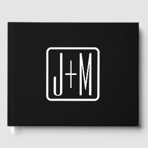 Modern Monogrammed Initials   Black & White Guest Book