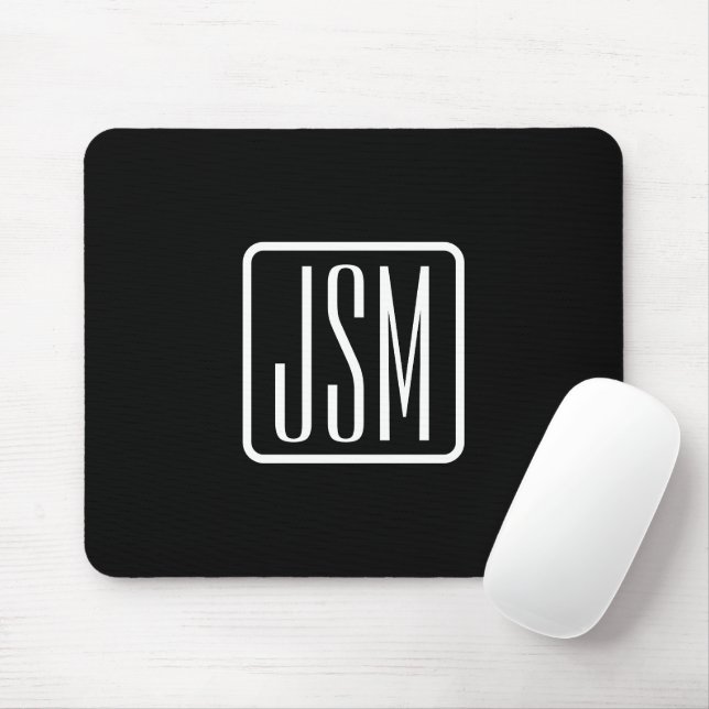 Modern Monogrammed Initials | Black & White Mouse Pad (With Mouse)