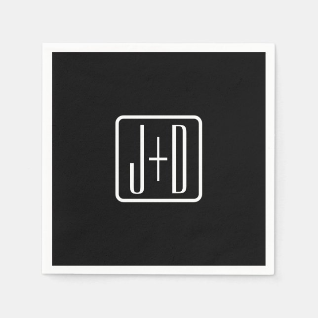 Modern Monogrammed Initials | Black & White Napkins (Front)