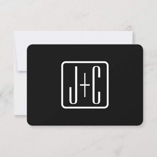 Modern Monogrammed Initials | Black & White Note Card (Front)
