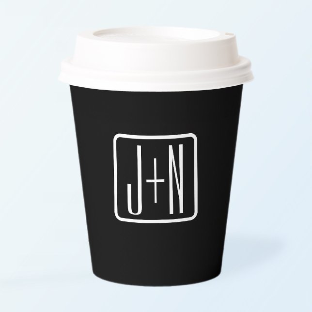 Modern Monogrammed Initials | Black & White Paper Cups (Creator Uploaded)