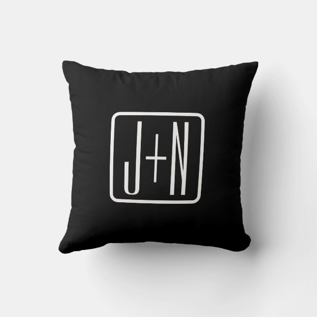 Modern Monogrammed Initials | Black & White Throw Pillow (Back)