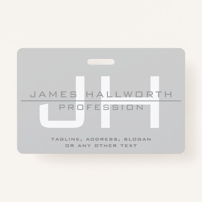Modern Monogrammed Initials (or other text) Grey Badge (Front)