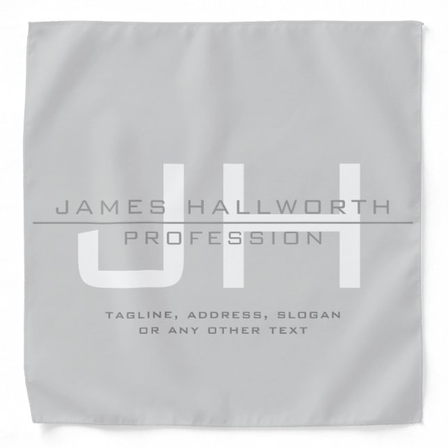 Modern Monogrammed Initials (or other text) Grey Bandana (Front)