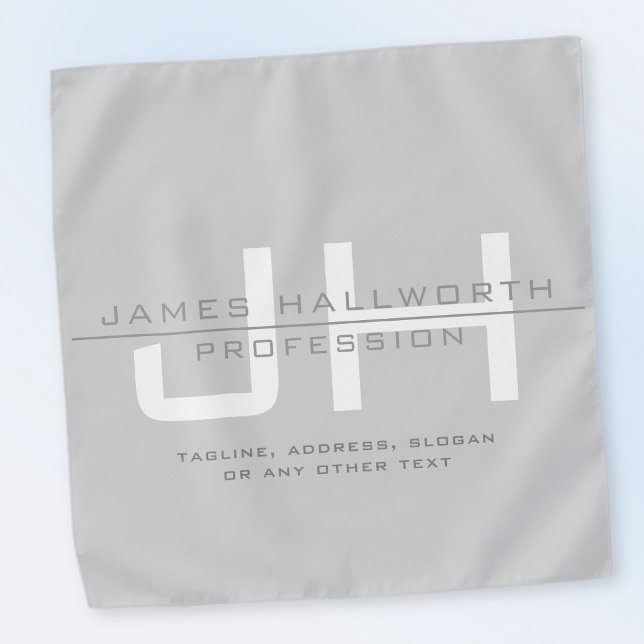 Modern Monogrammed Initials (or other text) Grey Bandana (Creator Uploaded)