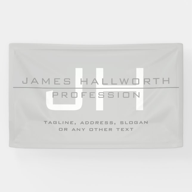 Modern Monogrammed Initials (or other text) Grey Banner (Horizontal)