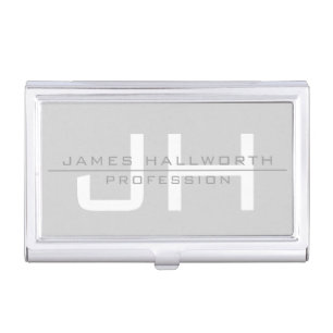 Modern Monogrammed Initials (or other text) Grey Business Card Case