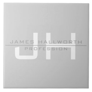 Modern Monogrammed Initials (or other text) Grey Ceramic Tile